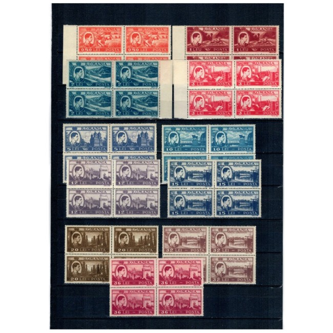 1947 - Uzuale Mihai, vederi, serie neuzata in blocuri de 4