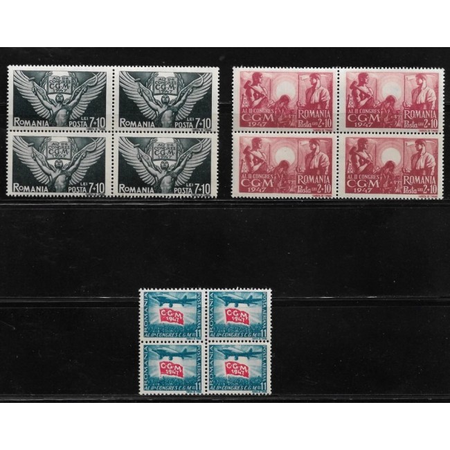 1947 - Al 2-lea congres CGM, serie neuzata in blocuri de 4