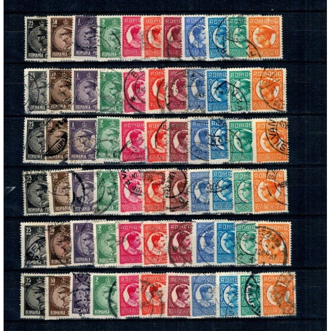 Romania 1930 - Uzuale Carol II, lot 6 serii stampilate