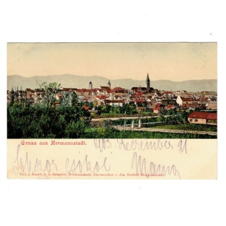 Sibiu 1903 - Vedere panoramica, ilustrata litho, circulata