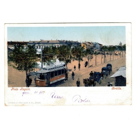 Braila 1902 - Piata Regala, tramvai, ilustrata litho