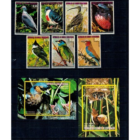 Guinea Ecuatoriala 1976 - Păsări din Asia, serie si colite neuzate