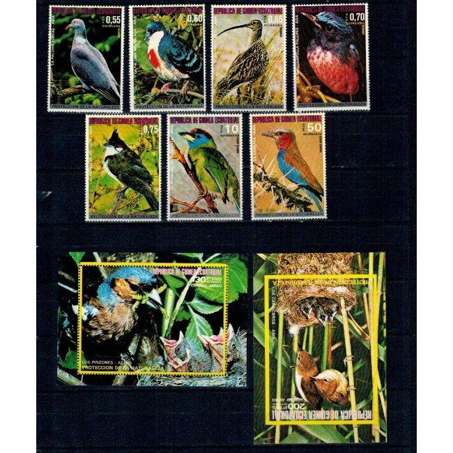 Guinea Ecuatoriala 1976 - Păsări din Asia, serie si colite neuzate
