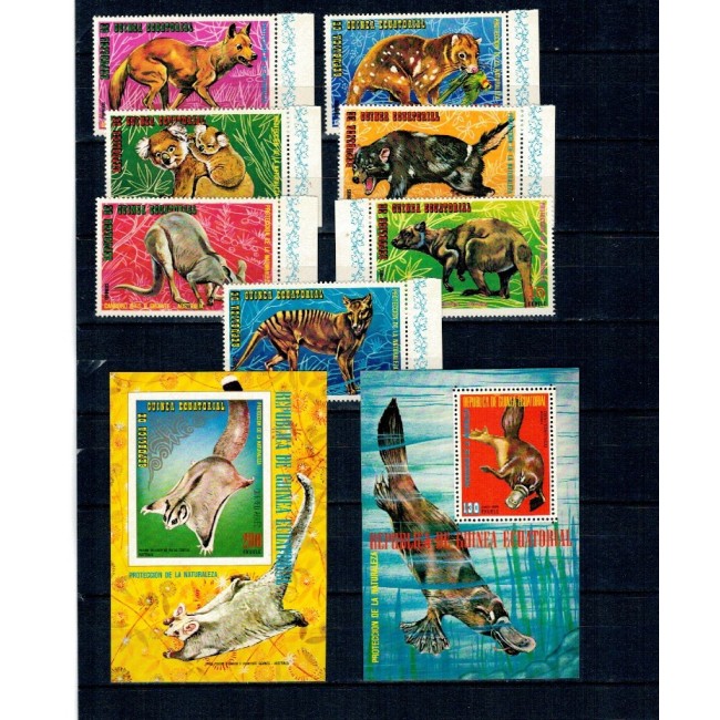Guinea Ecuatoriala 1974 - Fauna din Australia, animale, serie si colite neuzate