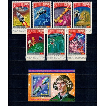 Guinea Ecuatoriala 1974 - Aniversare N. Copernic, cosmonautica, serie si colita neuzata