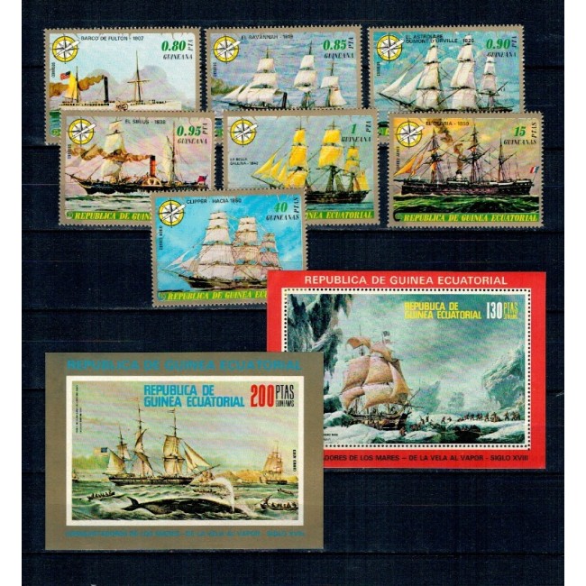 Guinea Ecuatoriala 1976 - Vapoare, transport, serie si colite neuzate