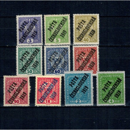 Cehoslovacia 1919 - Supratipar pe Austria, stema, serie nestampilata incompleta, cu sarniere
