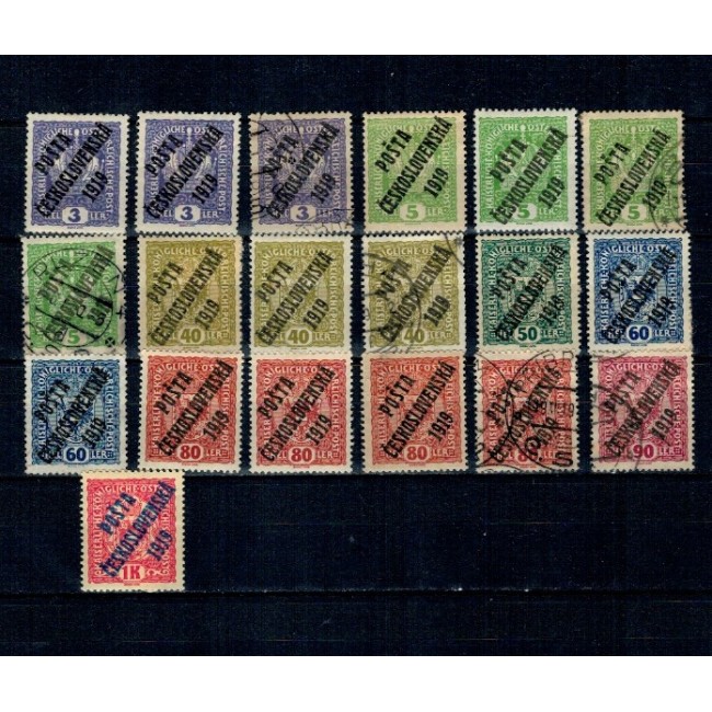 Cehoslovacia 1919 - Supratipar pe Austria, stema, set marci stampilate si nestampilate