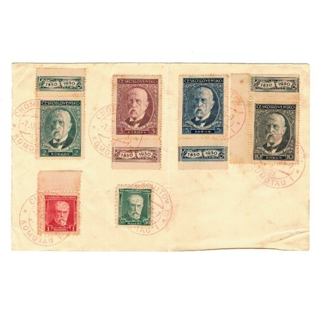 Cehoslovacia 1930 - Președintele Masaryk, serie cu viniete, stampilata, pe fragment