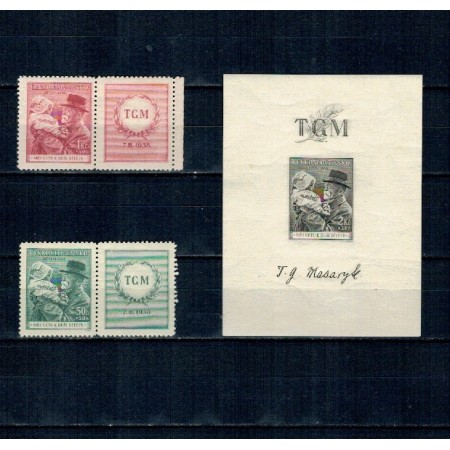 Cehoslovacia 1938 - Presedintele Masaryk, serie nestampilata cu viniete si colita nestampilata, cu sarniere