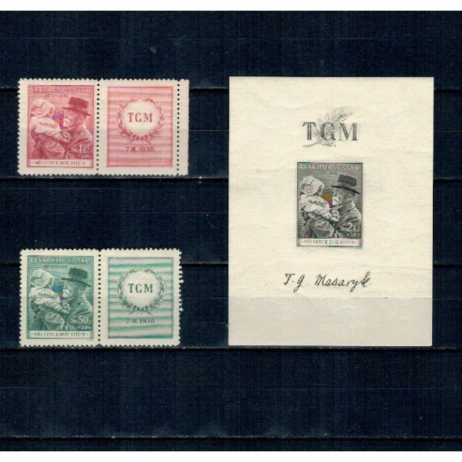 Cehoslovacia 1938 - Presedintele Masaryk, serie nestampilata cu viniete si colita nestampilata, cu sarniere