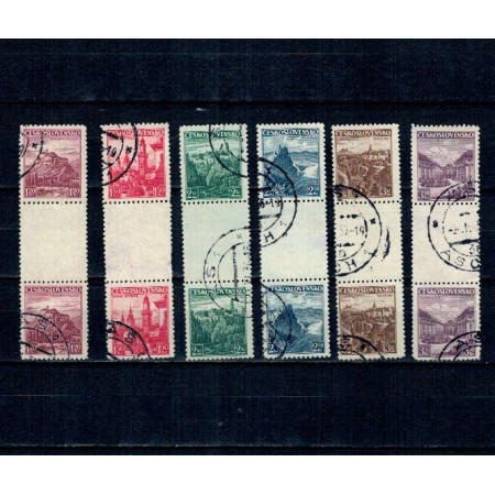 Cehoslovacia 1936 - Uzuale, vederi, perechi verticale cu punte, stampilate
