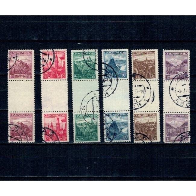 Cehoslovacia 1936 - Uzuale, vederi, perechi verticale cu punte, stampilate