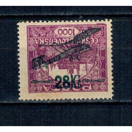 Cehoslovacia 1920 - Posta Aeriana, 28Kc supratipar ranversat pe 1000H, nestampilat, cu sarniera