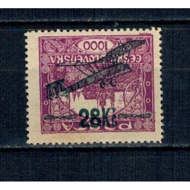 Cehoslovacia 1920 - Posta Aeriana, 28Kc supratipar ranversat pe 1000H, nestampilat, cu sarniera