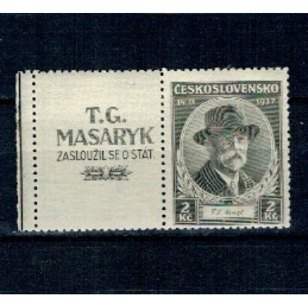 Cehoslovacia 1937 - Președintele Masaryk, cu vinieta, neuzat
