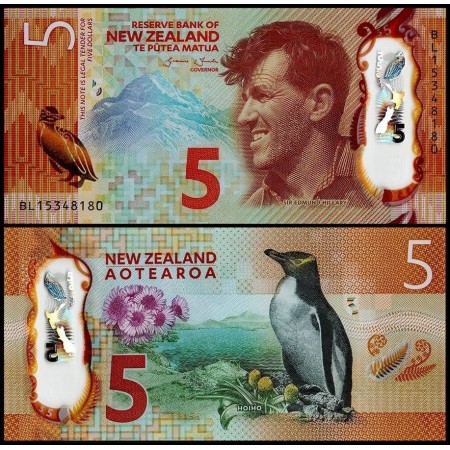 New Zealand 2015 - 5 dollars, Sir Edmund Hillary, UNC