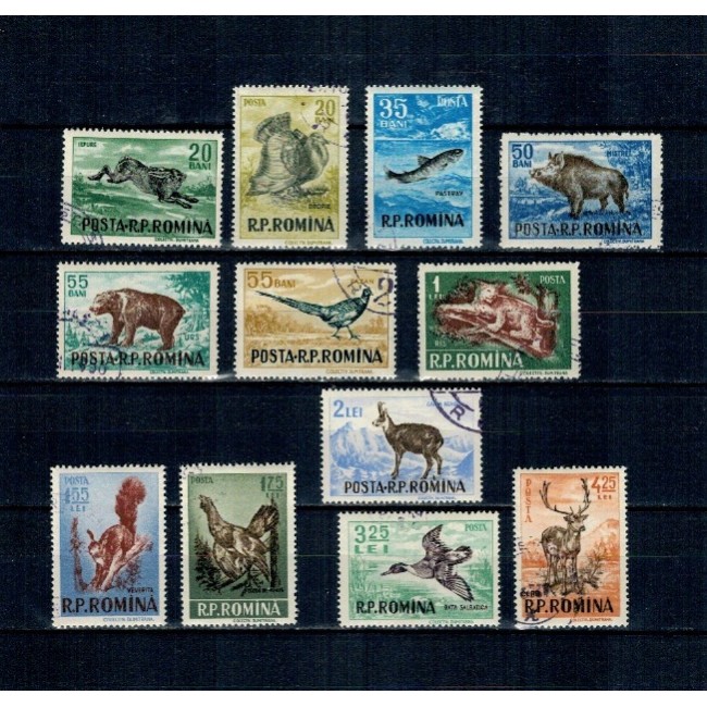 1956 - Vânătoarea, fauna, animale, serie dantelata stampilata