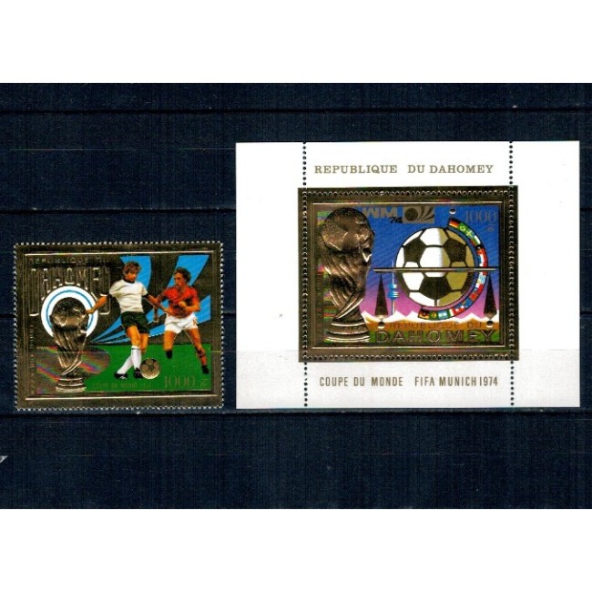Dahomey 1974 - Campionatul Mondial de fotbal, folio gold, serie si colita neuzata