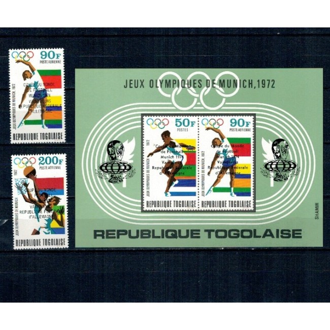 Togo 1974 - Campionatul Mondial de Fotbal, supratipar medaliati, serie si colita neuzata