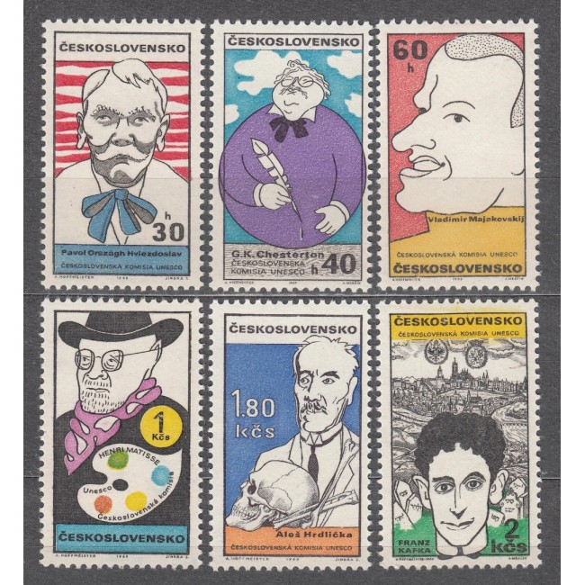Cehoslovacia 1969 - Personalități culturale, caricaturi, serie neuzata