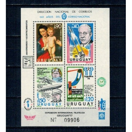 Uruguay 1977 - Expo filatelie, pictura Rubens, Franz Hess, Zepelin, Campionatul Mondial de Fotbal, bloc neuzat