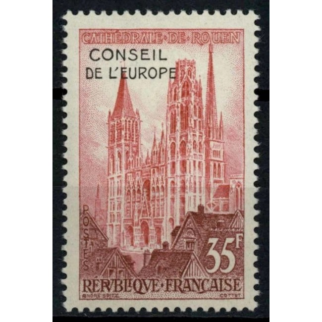 Franta 1958 - Consiliul Europei, cladiri, arhitectura, supratipar, neuzat
