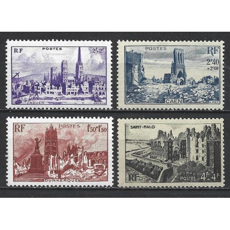 Franta 1945 - Orașe distruse in război, serie neuzata