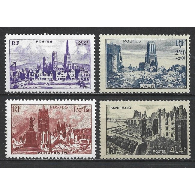 Franta 1945 - Orașe distruse in război, serie neuzata