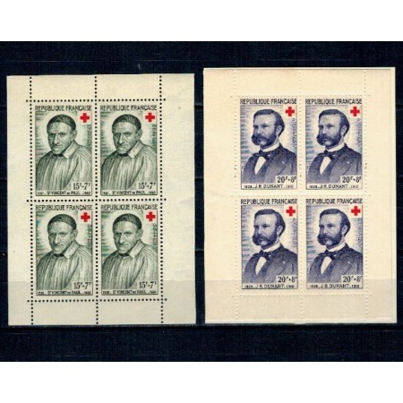 Franta 1958 - Crucea Rosie, blocuri de 4 neuzate, din carnet