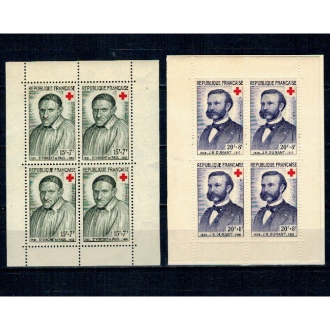 Franta 1958 - Crucea Rosie, blocuri de 4 neuzate, din carnet