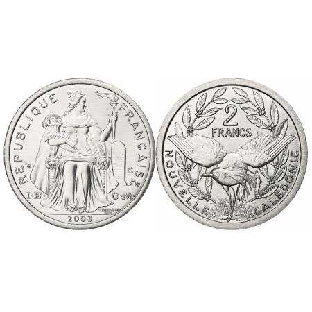 New Caledonia 2003 - 2 francs, aluminiu, UNC New Caledonia 2003 - 2 francs, aluminiu, UNC