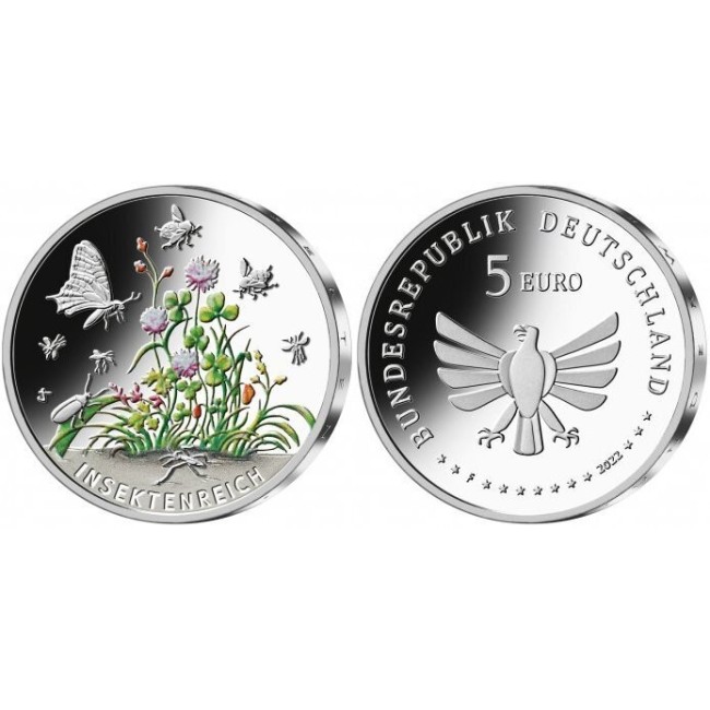 Germania 2022 - 5 euro F, lumea insectelor, fluturi, UNC Germania 2022 - 5 euro F, lumea insectelor, fluturi, UNC