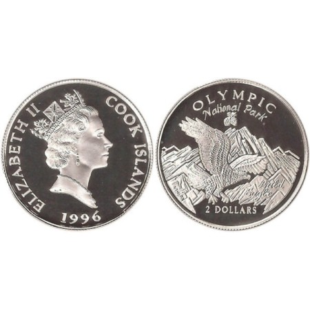 Cook Islands 1996 - 2 dollars, Olympic National Park, vultur, argint, PROOF Cook Islands 1996 - 2 dollars, Olympic National Park, vultur, argint, PROOF