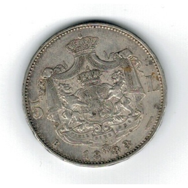 Romania 1883 - 5 lei, argint, Kullrich pe 6.5mm, circulat Romania 1883 - 5 lei, argint, Kullrich pe 6.5mm, circulat