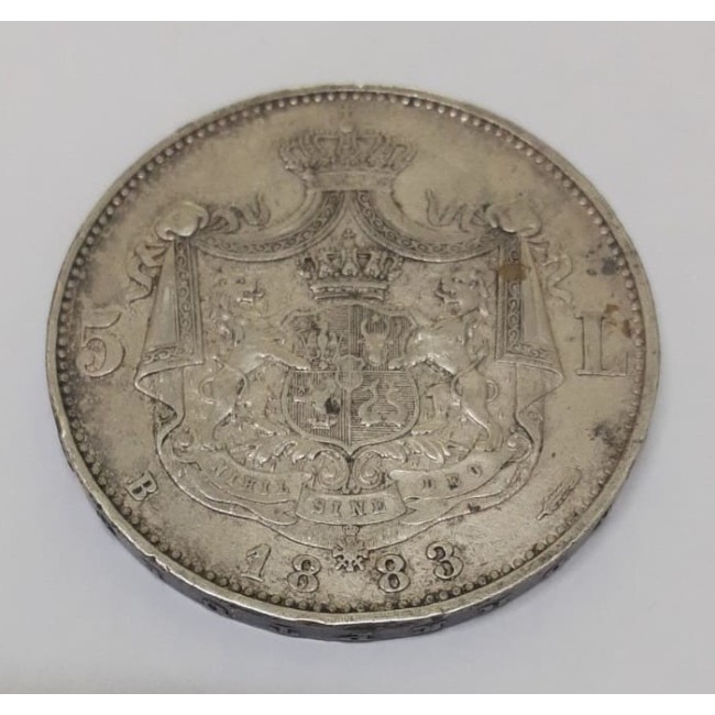 Romania 1883 - 5 lei, argint, Kullrich pe 6.5mm, circulat Romania 1883 - 5 lei, argint, Kullrich pe 6.5mm, circulat