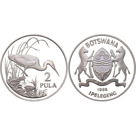 Botswana 1986 - 2 pula WWF, egreta, argint, PROOF Botswana 1986 - 2 pula WWF, egreta, argint, PROOF