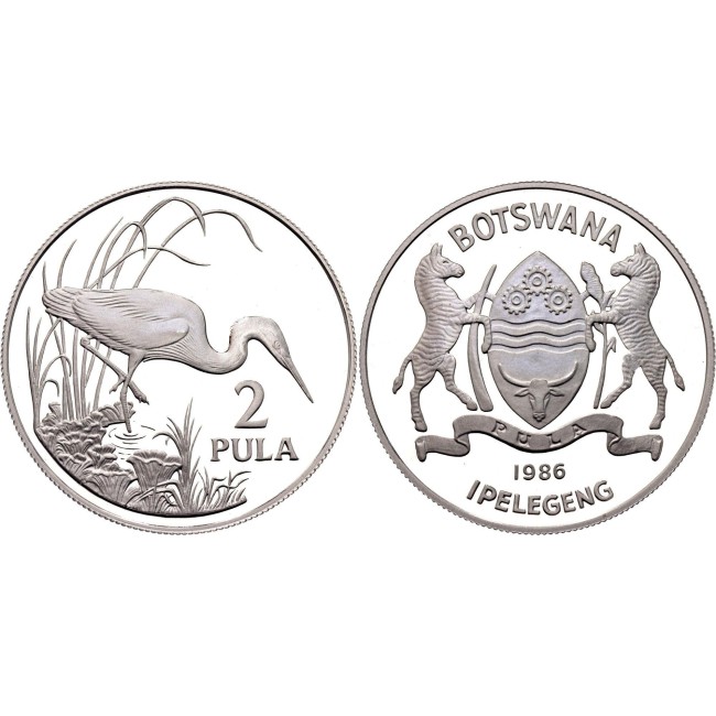 Botswana 1986 - 2 pula WWF, egreta, argint, PROOF Botswana 1986 - 2 pula WWF, egreta, argint, PROOF