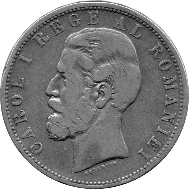 Romania 1881 - 5 Lei, Carol I REGE, argint, circulata Romania 1881 - 5 Lei, Carol I REGE, argint, circulata
