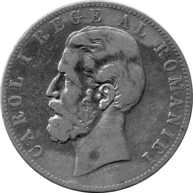 Romania 1884 - 5 lei, Carol I, argint, circulata Romania 1884 - 5 lei, Carol I, argint, circulata