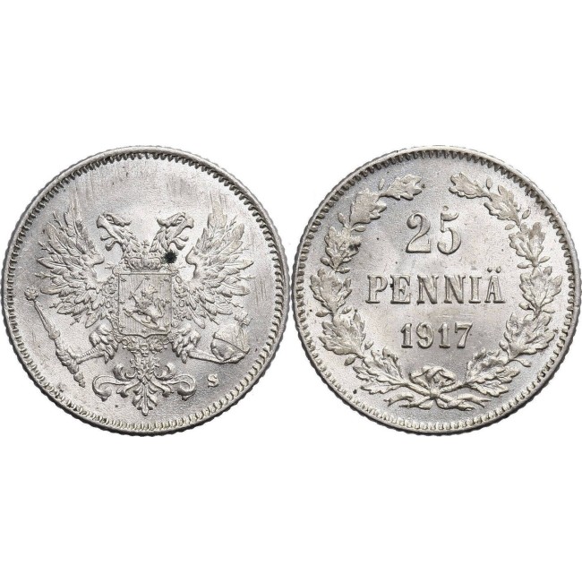 Finlanda 1917 - 25 pennia, Ag, UNC