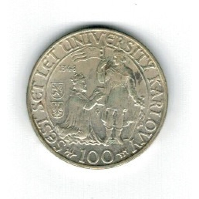 Cehoslovacia 1948 - 100 korun, Charles University, Ag, XF+/aUNC
