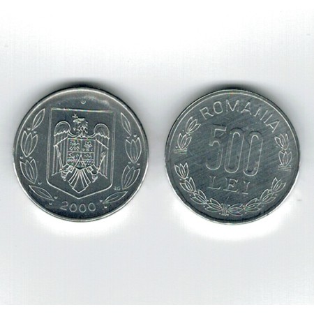 Romania 2000 - 500 lei, aluminiu, UNC, cu luciu de batere