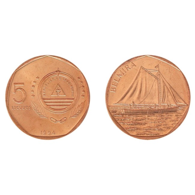 Cabo Verde 1994 - 5 escudos, vapor, UNC Cabo Verde 1994 - 5 escudos, vapor, UNC