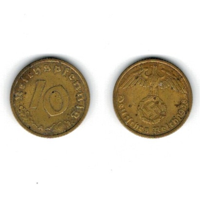 Germania 1938 - 10 reichspfennig 1938 A, circulata Germania 1938 - 10 reichspfennig 1938 A, circulata