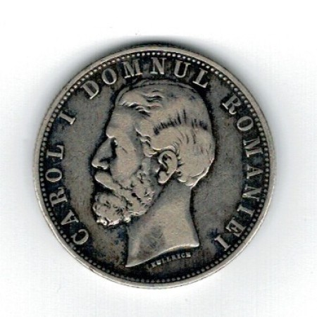 Romania 1881 - 5 lei, Carol I DOMNUL, Ag, circulata Romania 1881 - 5 lei, Carol I DOMNUL, Ag, circulata
