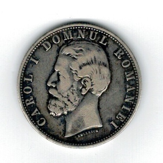Romania 1881 - 5 lei, Carol I DOMNUL, Ag, circulata Romania 1881 - 5 lei, Carol I DOMNUL, Ag, circulata