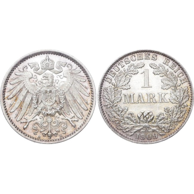 Germania 1909 - 1 Mark, A, argint, UNC Germania 1909 - 1 Mark, A, argint, UNC