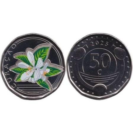 Curacao 2025 - 50 cents, floare, color, UNC