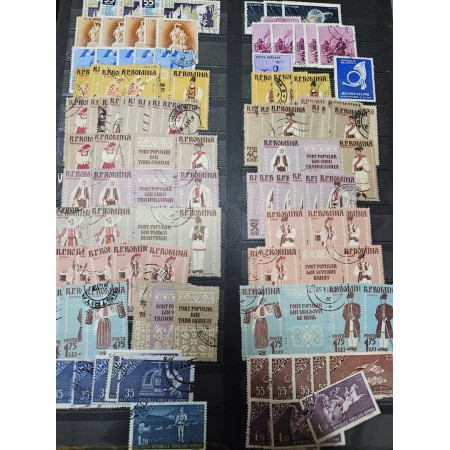 Clasor gros cu o colecție de timbre stampilate Romania 1947-1962, cu dubluri